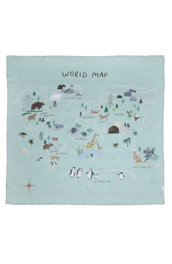 LouLou Lollipop Muslin Swaddle | World Map