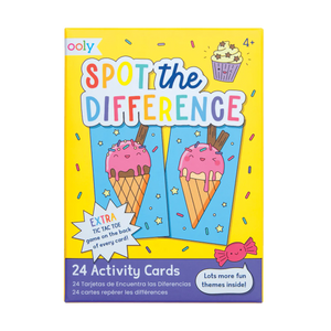 Spot the Difference activity card book with ice cream cones on a yellow background