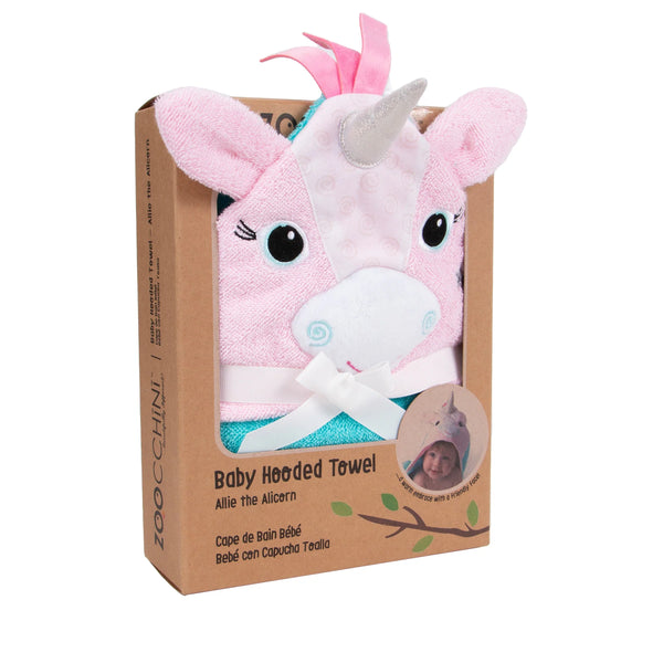 Zoocchini| Allie the Alicorn | Baby Snow Terry Hooded Bath Towel | 0-18 months