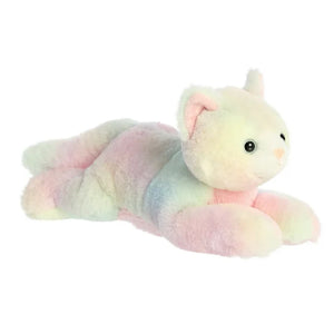 Pastel-colored caterpillar-shaped plush toy on a white background