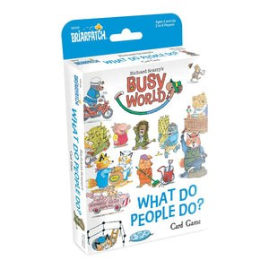 Card game box for 'What Do People Do?' by Richard Scarry's Busy World on a white background