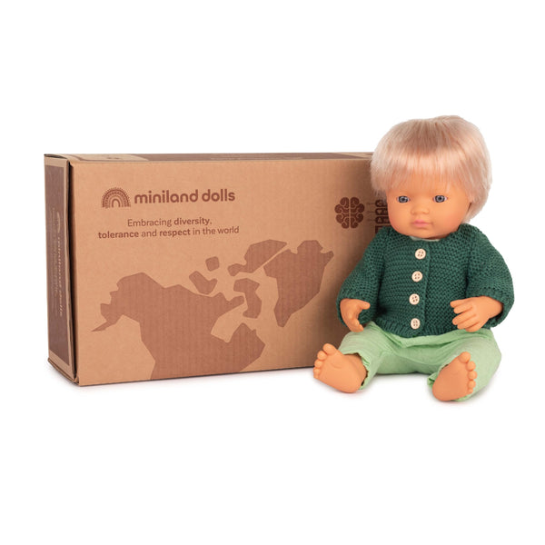 Miniland Baby Doll 15" + Clothes | Caucasian Boy