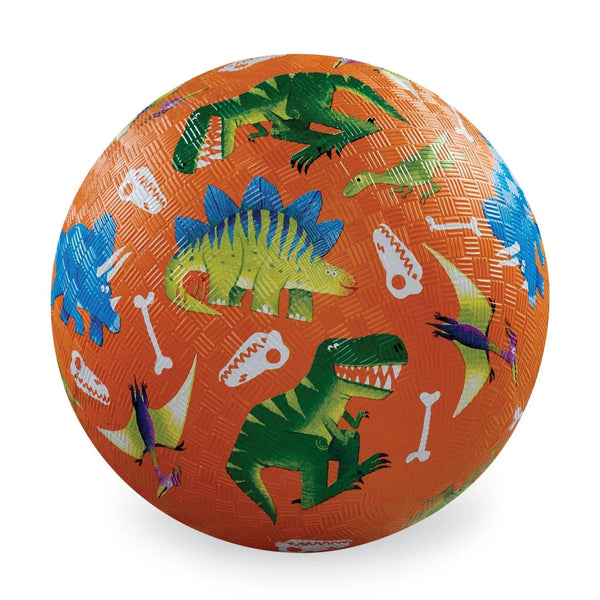 Colorful ball with dinosaur pattern on an orange background