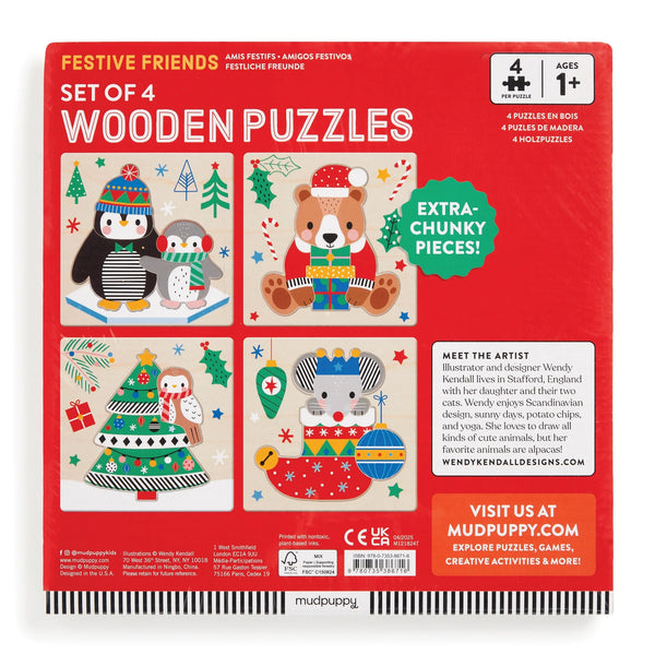 Mudpuppy Christmas Set Of 4 Wooden Puzzles