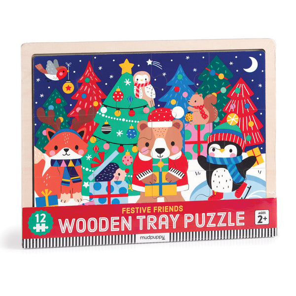 Mudpuppy Christmas 12 Piece Wooden Tray Puzzle