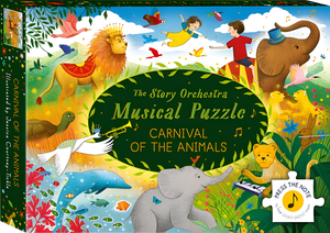 Children's musical puzzle box with animals and a lion, featuring 'Carnival of the Animals' text.
