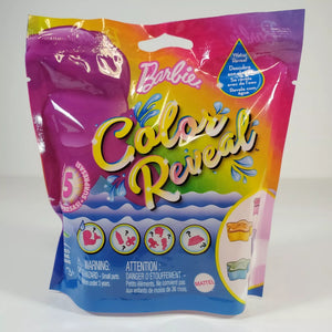 Packaging for Barbie Color Reveal Rainbow Mermaid toy, showing the doll and accessories with colorful design elements.