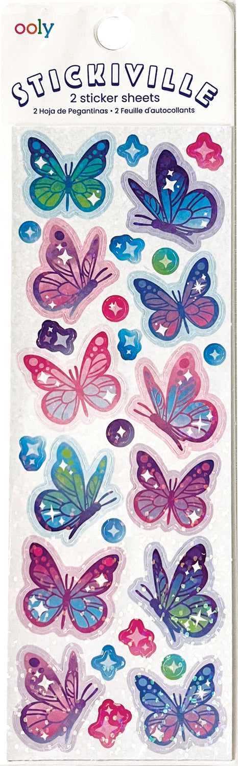 Ooly | Stickiville Skinny Sticker Sheets (2 sheets/pack) | Glittery Butterflies