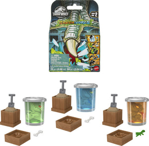 Jurassic World Crushivores toy set with packaging on a white background