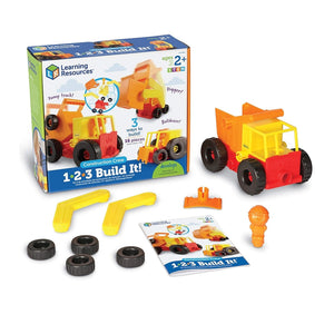 LEGO Education 1-2-3 Build It set with packaging and construction pieces on a white background