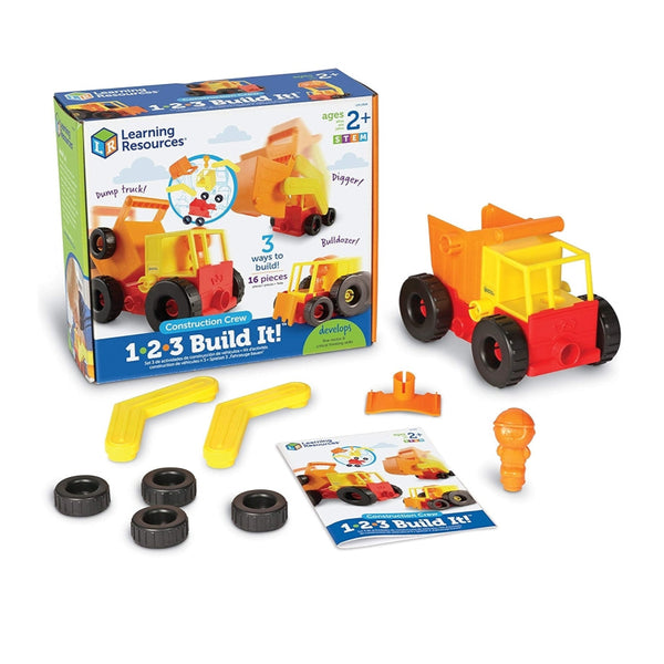 LEGO Education 1-2-3 Build It set with packaging and construction pieces on a white background