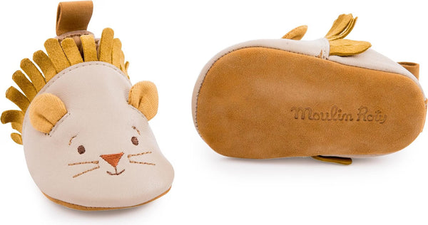 Moulin Roty | Sous Mon Baobab | Leather Slippers Lion Beige (18-24 months)