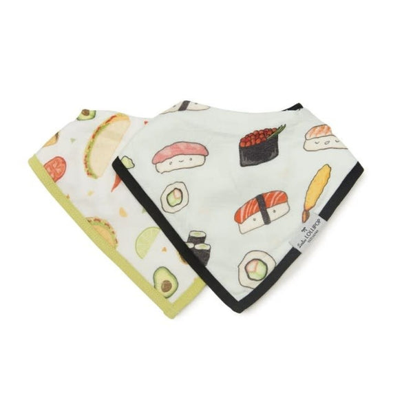 LouLou Lollipop | Muslin Bandana Bib Set (2-Pack) | Sushi/Taco