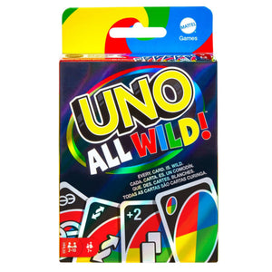 UNO All Wild! card game packaging by Mattel on a white background
