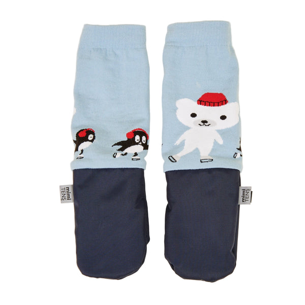 Pair of socks with cartoon characters on a beige background