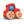 Red toy car with wooden wheels and a blue textured ball inside on a white background