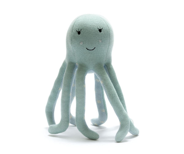 Best Years Tactile Knitted Organic Cotton Sea Green Octopus Plush Toy