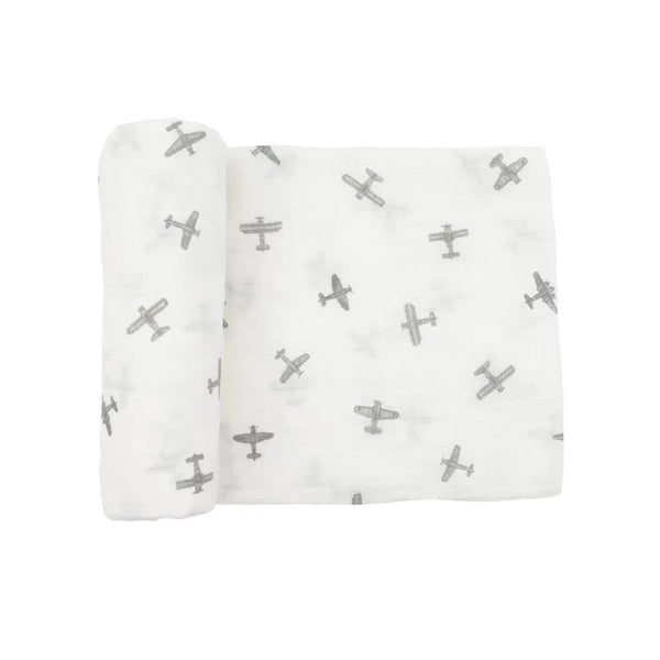 Little Unicorn Organic Cotton Swaddle Single | Pewter Planes
