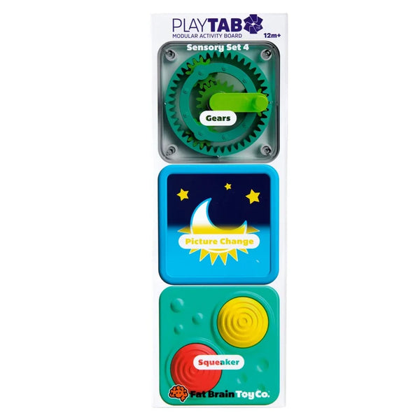 Fat Brain Toys | PlayTab Go Portable Sensory Activity Board (Gears, Picture Change, Squeaker)