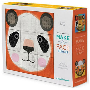 Packaging for Crocodile Creek Make a Face Blocks puzzle with an illustration of a panda.