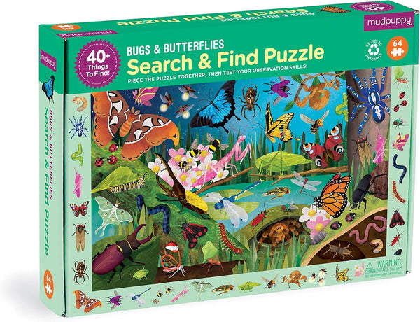 Mudpuppy Search and Find 64 Piece Puzzle | Bugs & Butterflies