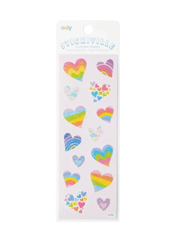 Ooly | Stickiville Skinny Sticker Sheets (2 sheets/pack) | Rainbow Hearts