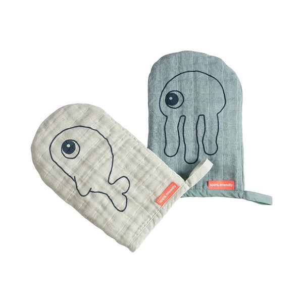 Done by Deer | Sea Friends Blue Wash Cloths (2-pack)