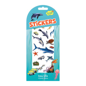 Pack of stickers with sea life designs on a blue background