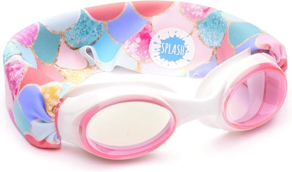 Colorful goggles with a patterned frame on a white background
