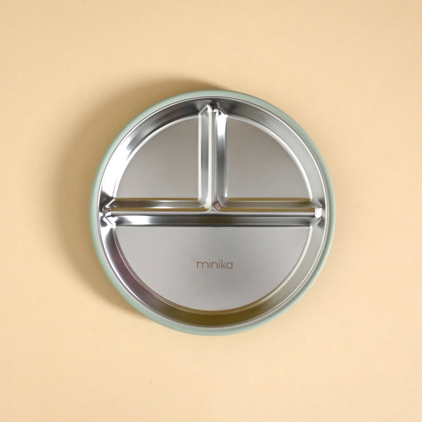 Minika | Stainless & Silicone Suction Plate | Sage