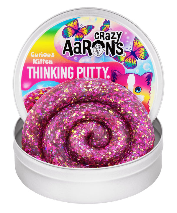 Crazy Aaron's Thinking Putty with pink glitter in a colorful container