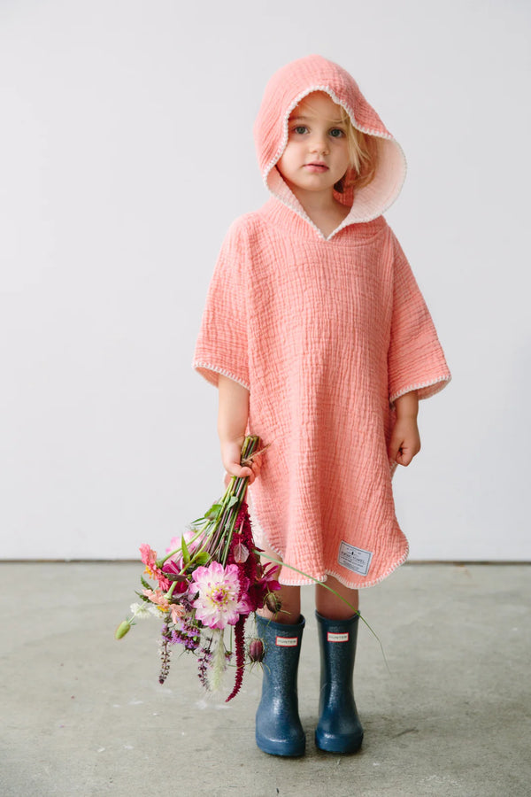Tofino Towel Company THE PEBBLE | Kid's Muslin Poncho | Coral
