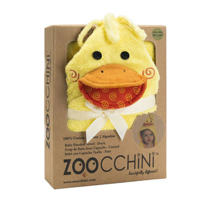 Zoocchini duck-shaped hooded towel in packaging on a white background