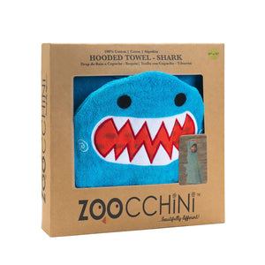 Zoocchini shark hooded towel packaging on a white background