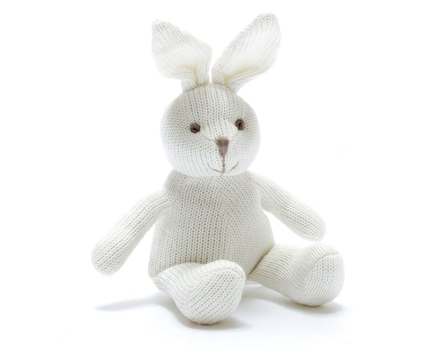 Best Years Sweet Baby Knitted Organic Cotton White Bunny Baby Rattle