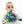 Baby holding a colorful teething toy with a white background