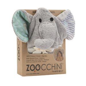 Zoocchini baby hooded towel with elephant design in packaging