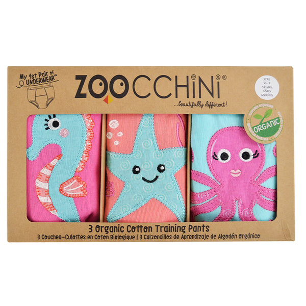 Zoocchini | Organic Cotton Potty Training Pants 3pk | Girls Ocean Gals 2T-3T