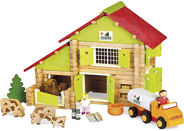 Jeujura Wooden Toys – Farm with Tractor Building Set – 140 Pieces