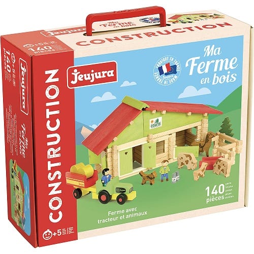 Jeujura Wooden Toys – Farm with Tractor Building Set – 140 Pieces