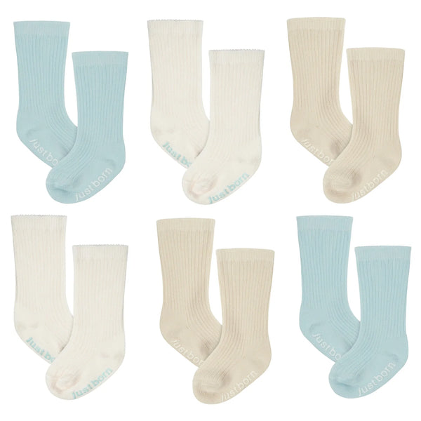 Just Born Wiggle Proof Socks (6 pack) - 2 colour options