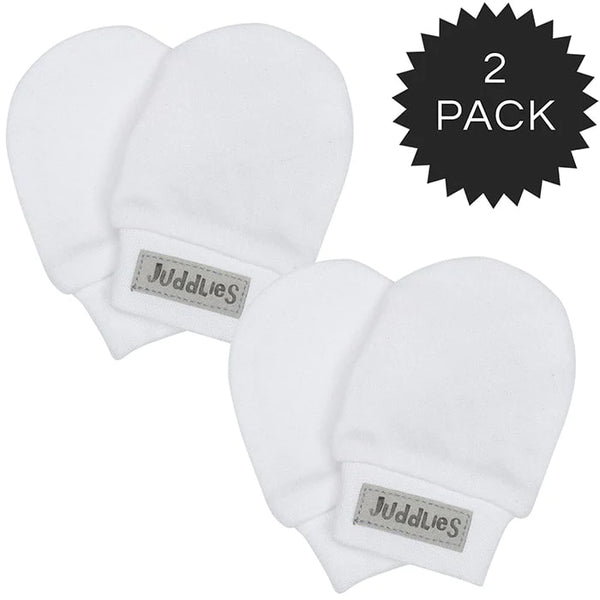 Juddlies Essentials Collection | White Scratch Mitts (2 pairs) | 0-3 months